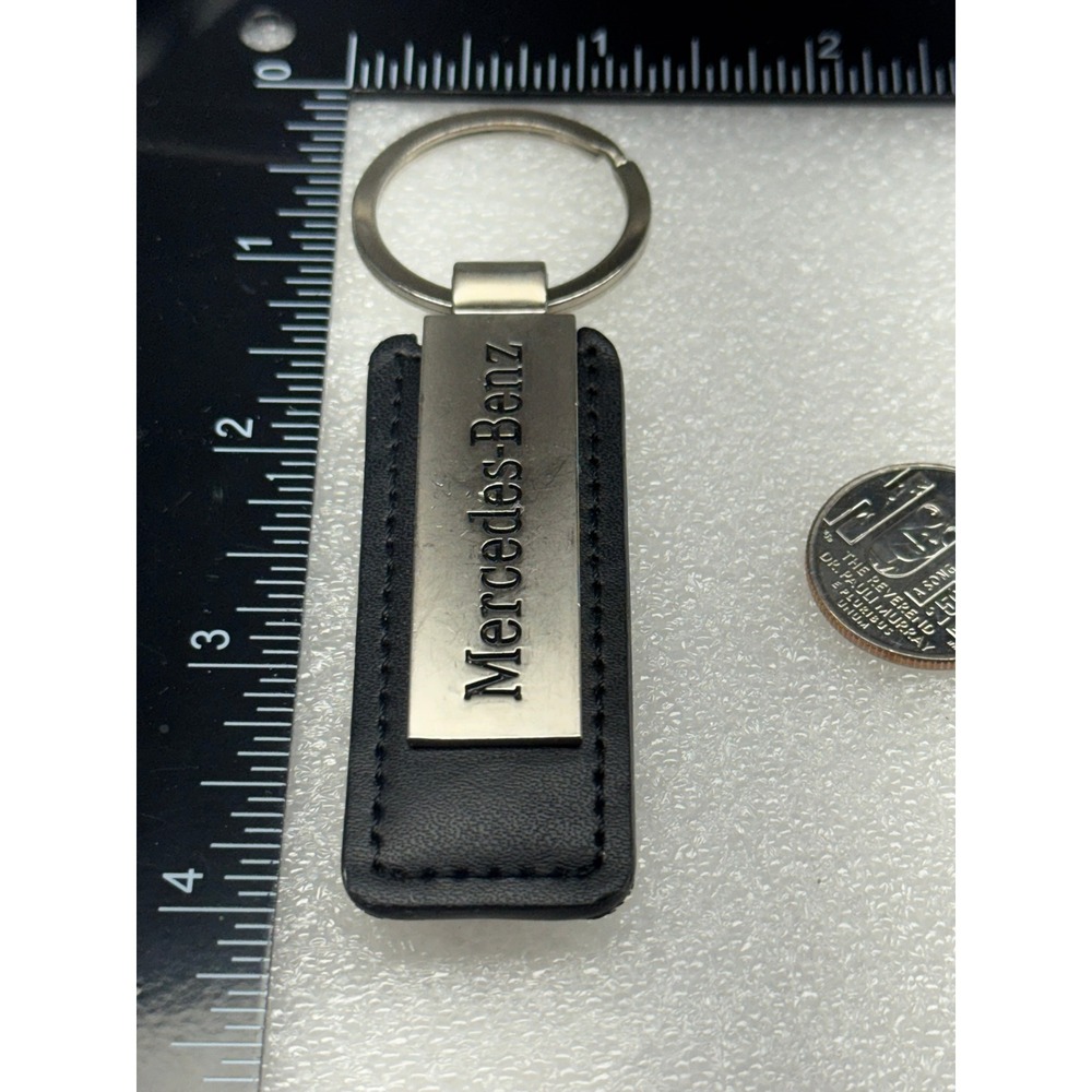 Mercedes Benz of Gilbert Keychain Leather Metal Silver Tone Key Ring Key Fob